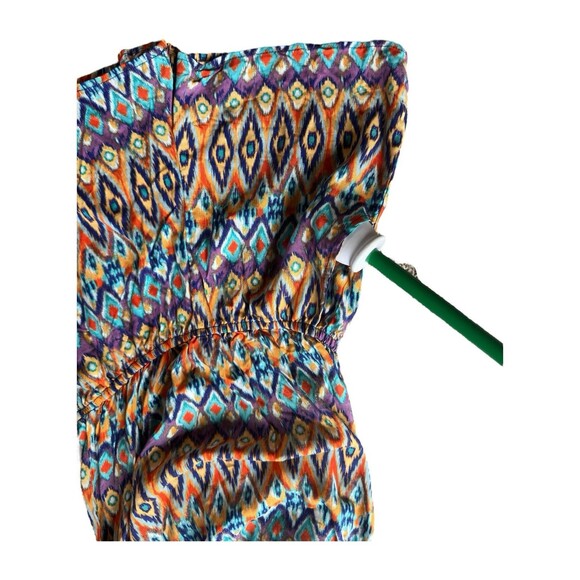 Boho Tube Top Romper Small Tribal Print Elastic Waist Ruffle Pom Trim Coachella - Picture 11 of 13